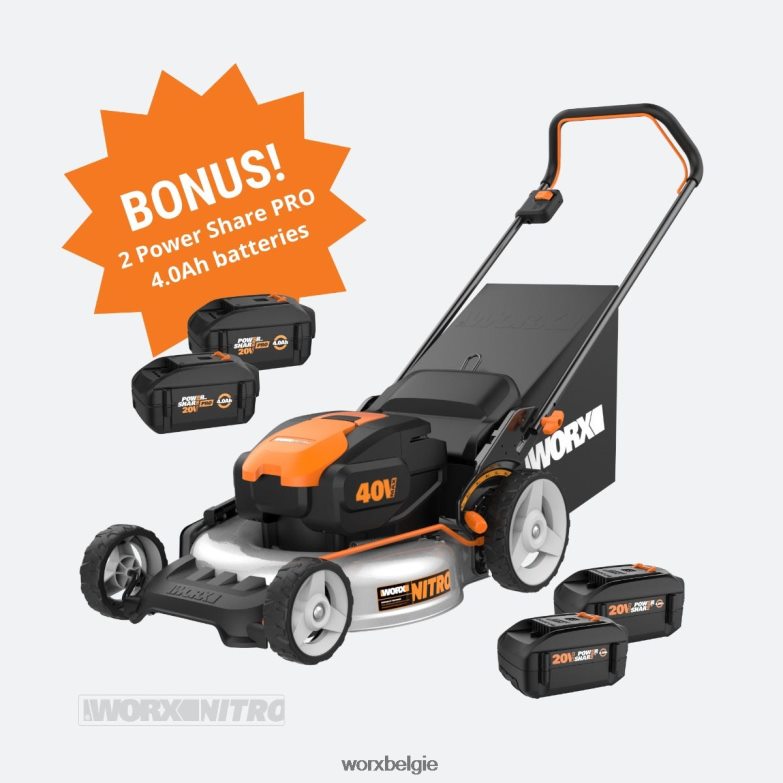 WORX tuingereedschap nitro 40v powershare 20'' draadloze duwgrasmaaier + 2 bonus 4.0ah accu's HT8D6N58
