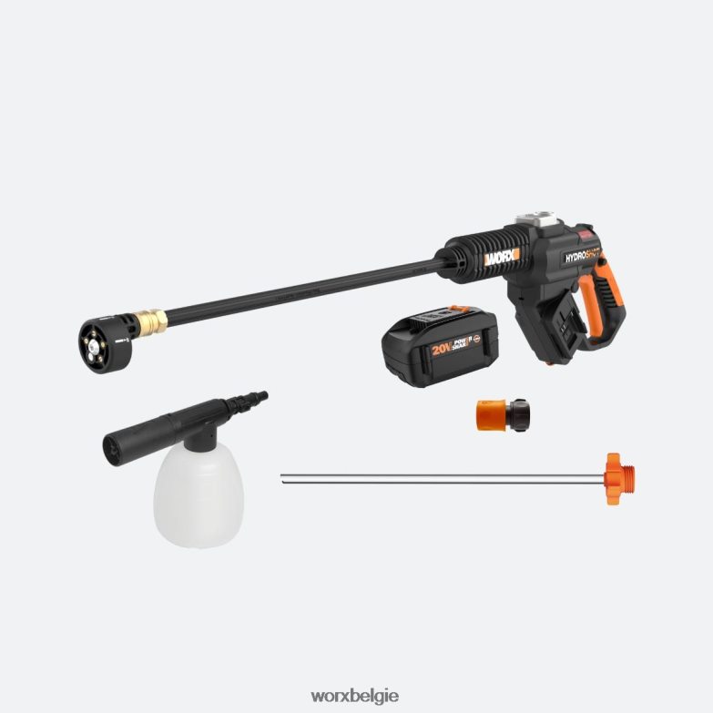 WORX tuingereedschap Draagbare hydroshot-krachtreiniger van 20 V, met schoonmaakaccessoires en 4,0 Ah-batterij HT8D6N23